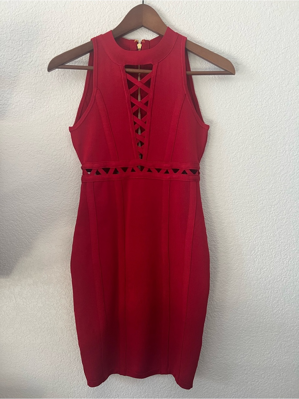 Guess Red Lace-Up Cutout Mini Dress